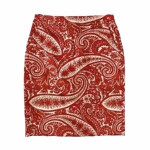 J. Crew Paisley Pencil Skirt Rust and Cream Size 2